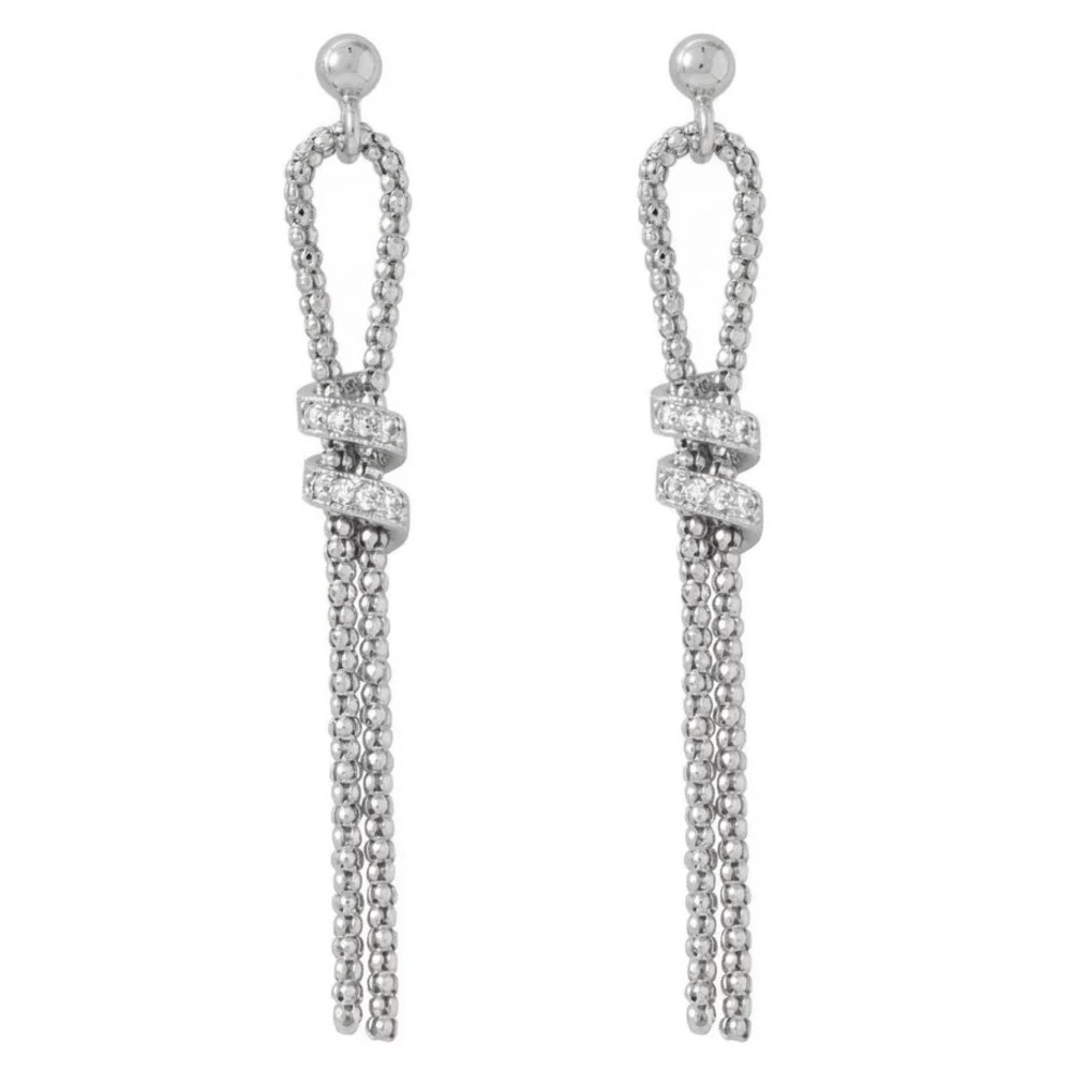 Exquisite Italian Rhodium Plated CZ and Coreana Chain Earrings wedding formal